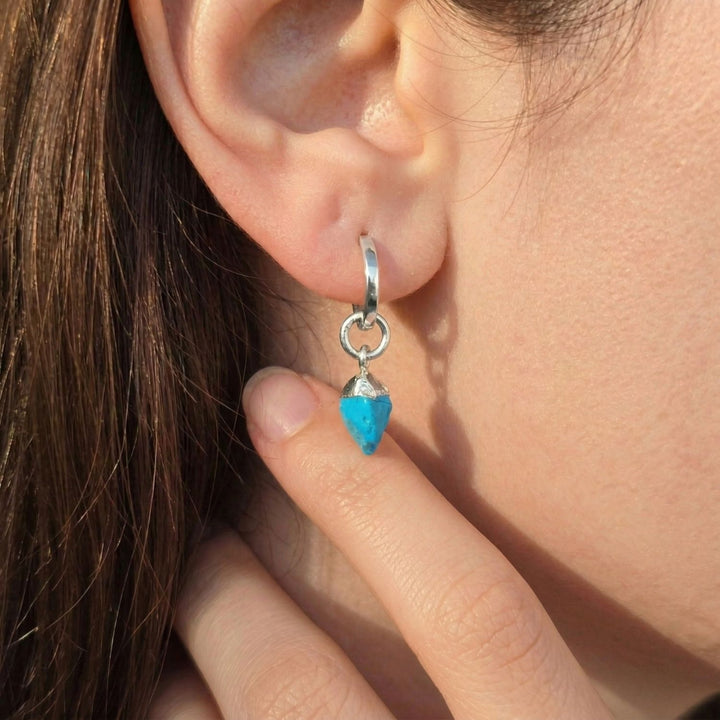 Raw Turquoise December Birthstone Silver Huggies