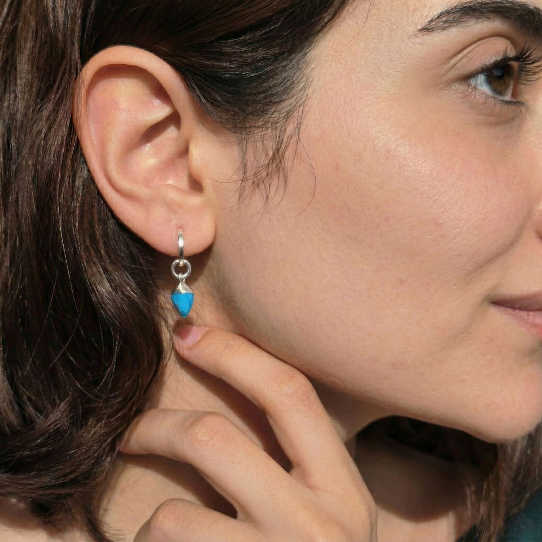 Raw Turquoise December Birthstone Silver Huggies