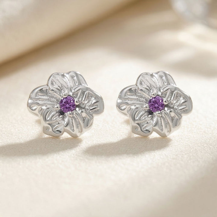 Sterling Silver Amethyst February Birthstone Violet Birthflower Stud Earrings