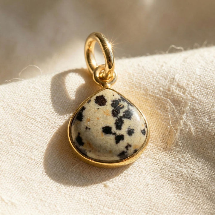 18ct Gold Vermeil Round Dalmatian Jasper Bezel Pendant