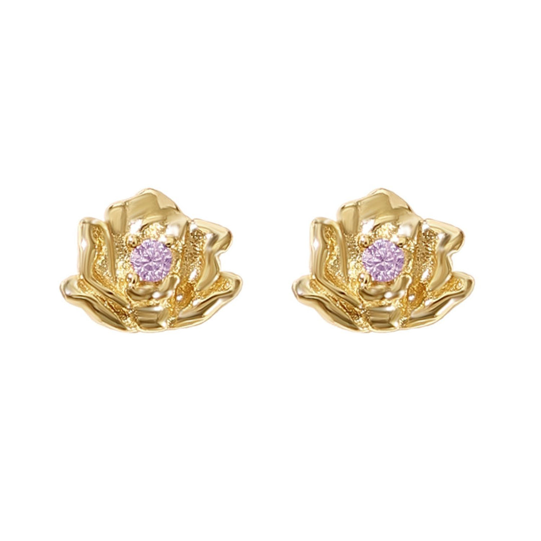 Alexandrite June Birthstone Rose Birthflower Gold Plated Stud Earrings