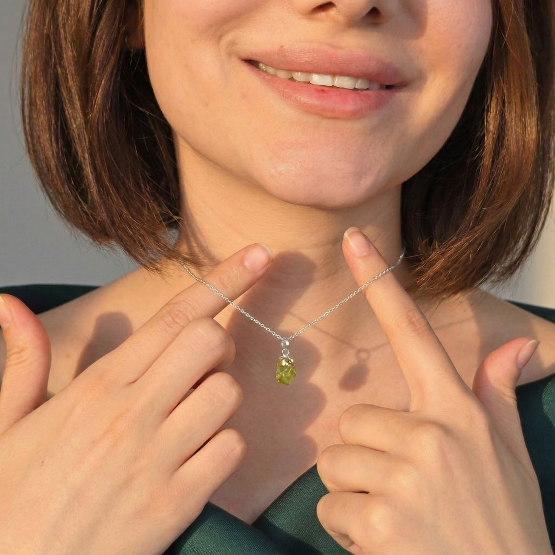 Raw Peridot Sterling Silver August Birthstone Necklace