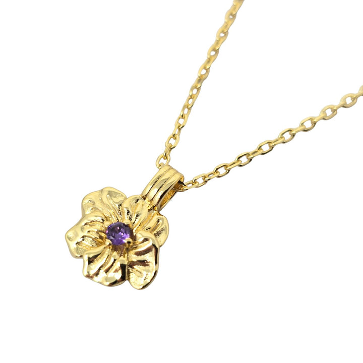 Amethyst February Birthstone Violet Birthflower Gold Plated Charm Necklace
