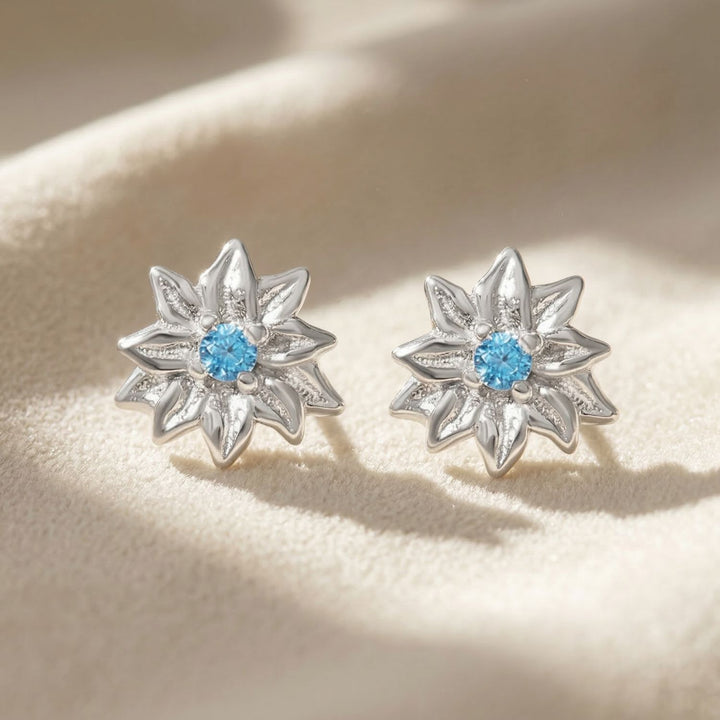 Sterling Silver  Turquoise December Birthstone Holly Birthflower Stud Earrings