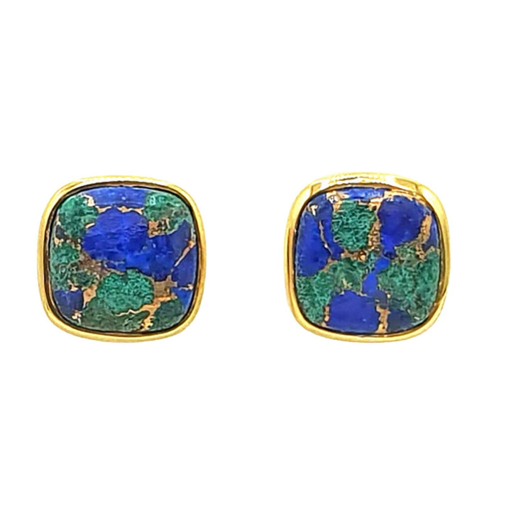 18ct Gold Vermeil Plated Azurite And Malachite Gemstone Stud Earrings