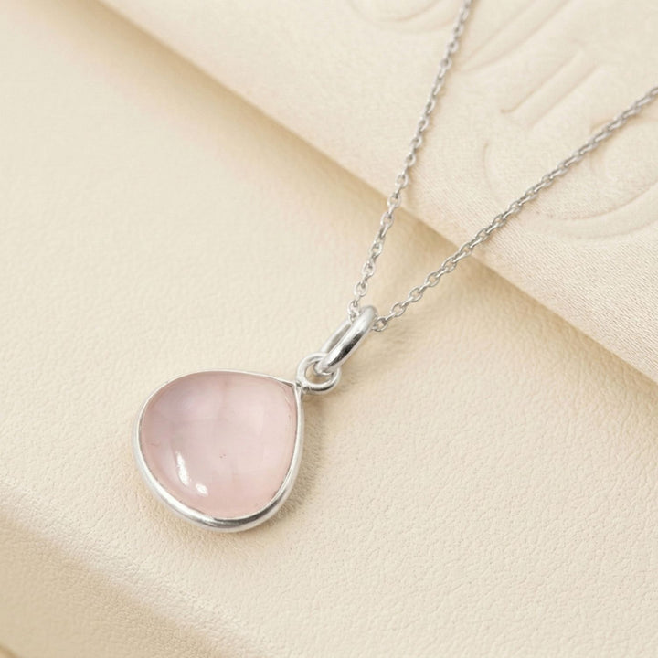 Sterling Silver Rose Quartz October Birthstone Pendant Necklace