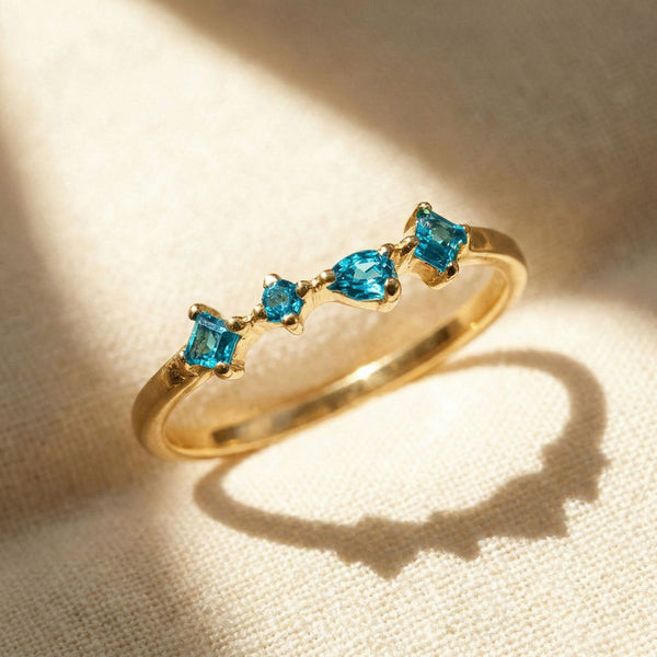 Adjustable Gold Vermeil Ring with Minimalist Blue Aquamarine Gemstones