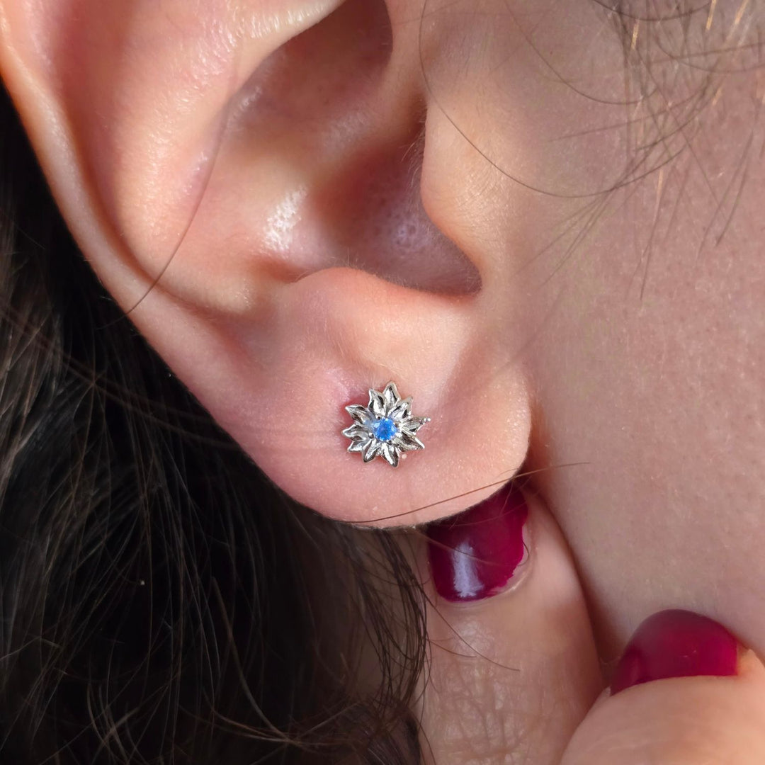 Turquoise December Birthstone Holly Birthflower Sterling Silver Stud Earrings