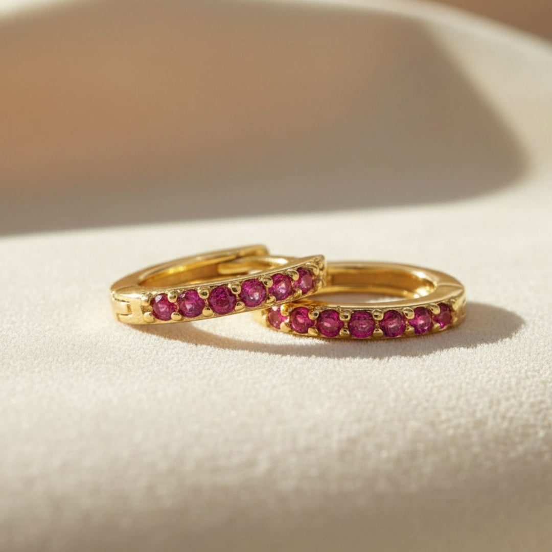 Ruby July Birthstone Small Huggie Hoop Earrings