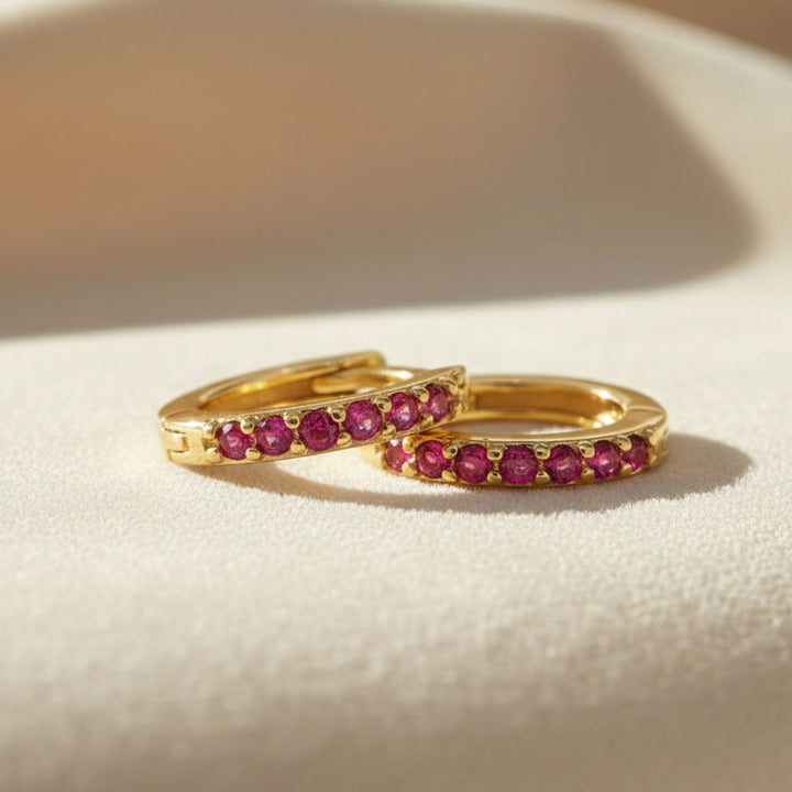 Ruby July Birthstone Small Huggie Hoop Earrings