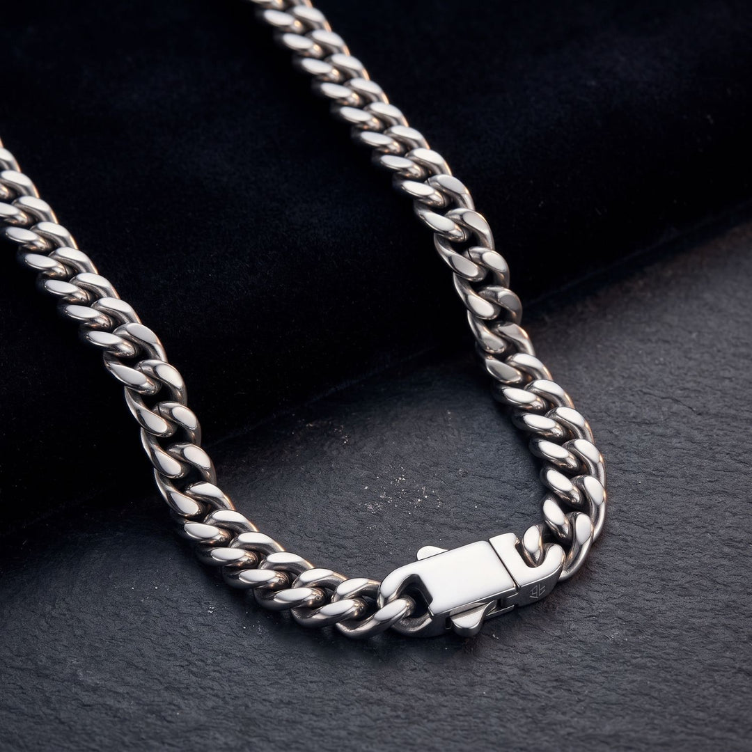 Silver Cuban Curb Chain Necklace For Men