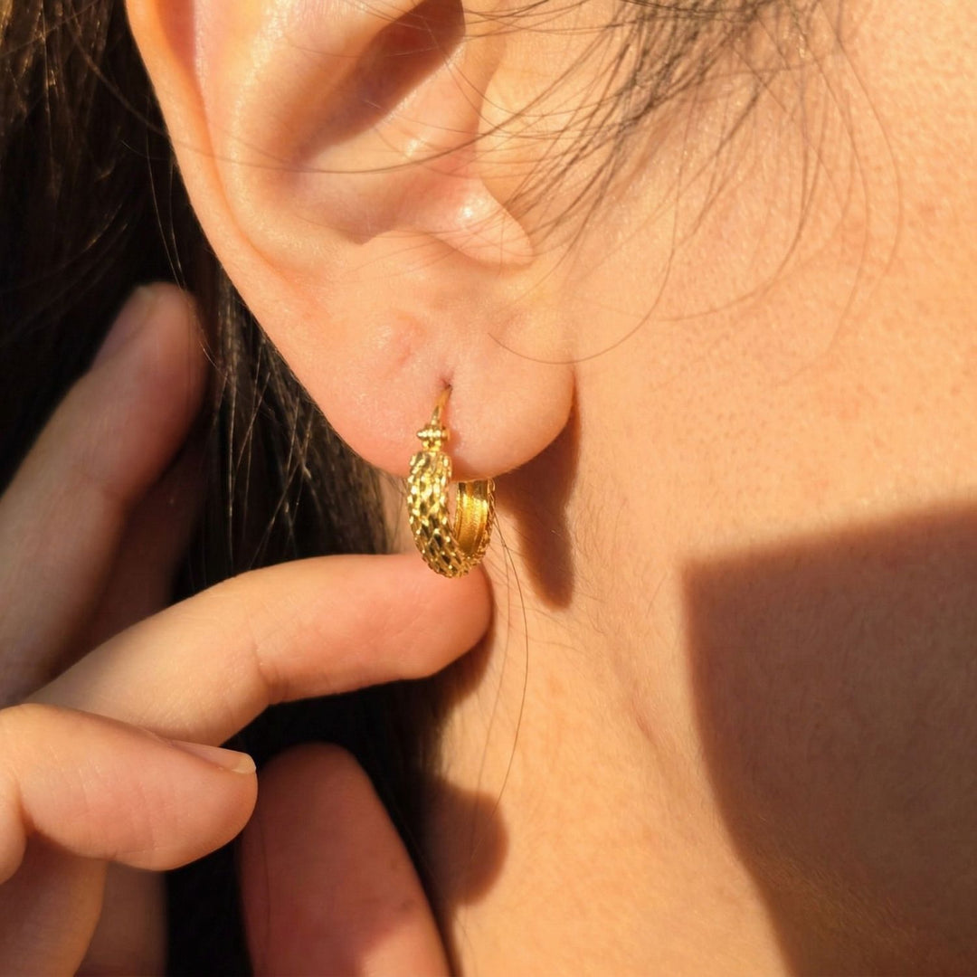 Elegant Gold Plated Basket Weave Hoop Earrings