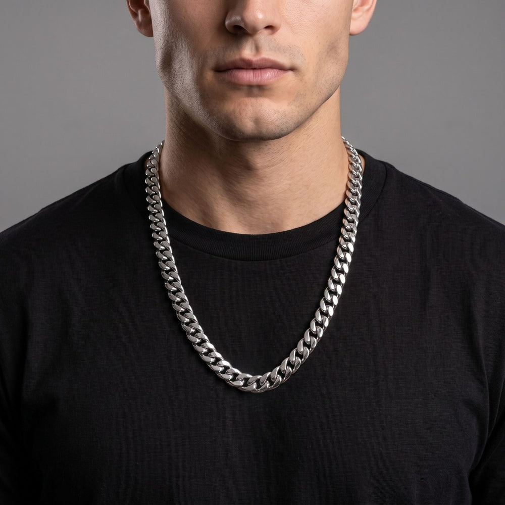 Silver Cuban Curb Chain Necklace For Men