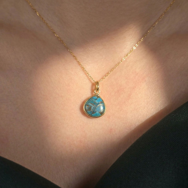 Blue Turquoise December Birthstone Gold Plated Necklace