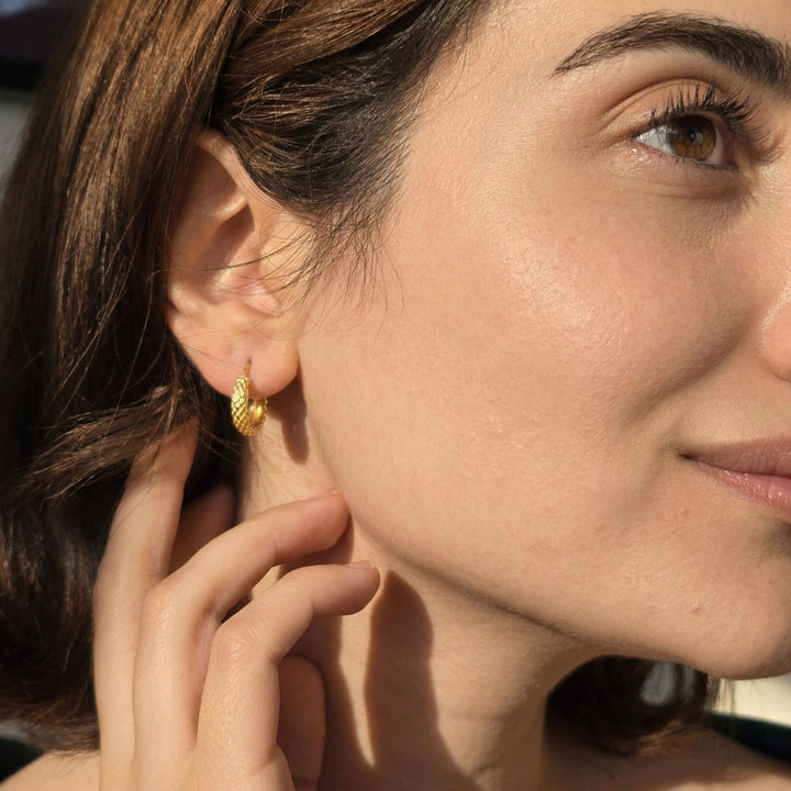 Elegant Gold Plated Basket Weave Hoop Earrings