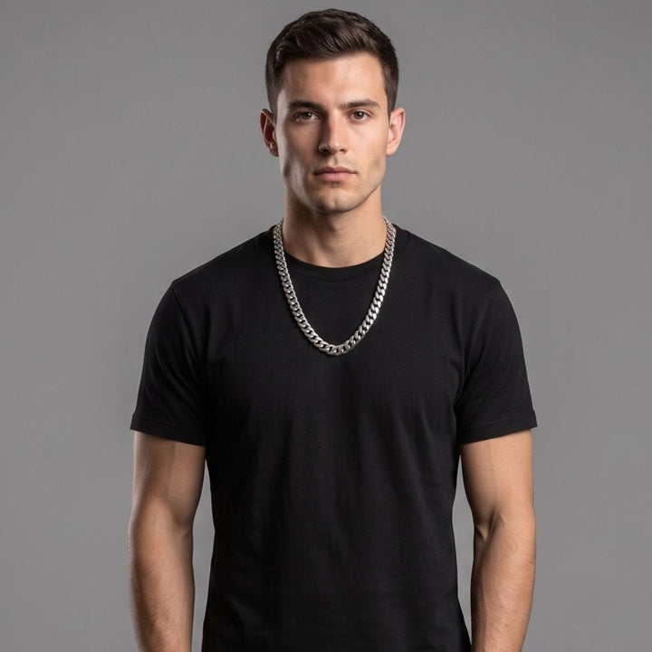 Silver Cuban Curb Chain Necklace For Men