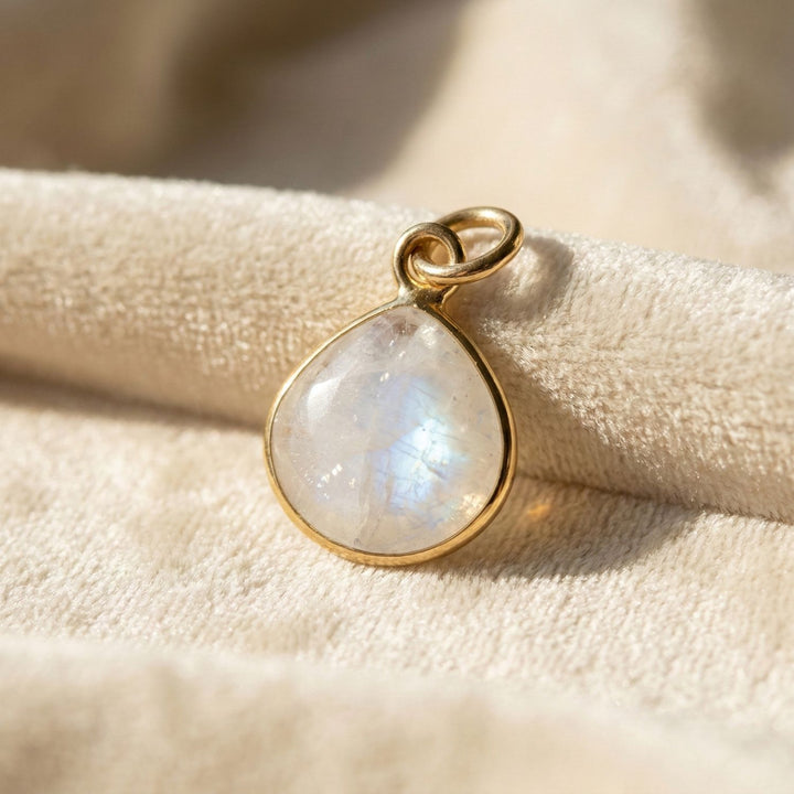 18ct Gold Vermeil Round Moonstone June Birthstone Bezel Pendant