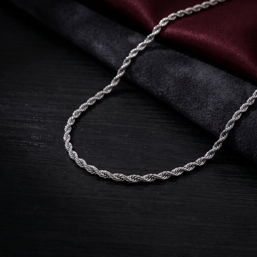 3mm Silver Rope Chain Necklace For Men
