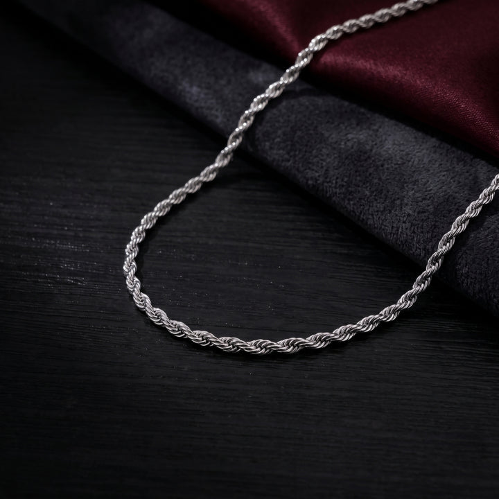 3mm Silver Rope Chain Necklace For Men
