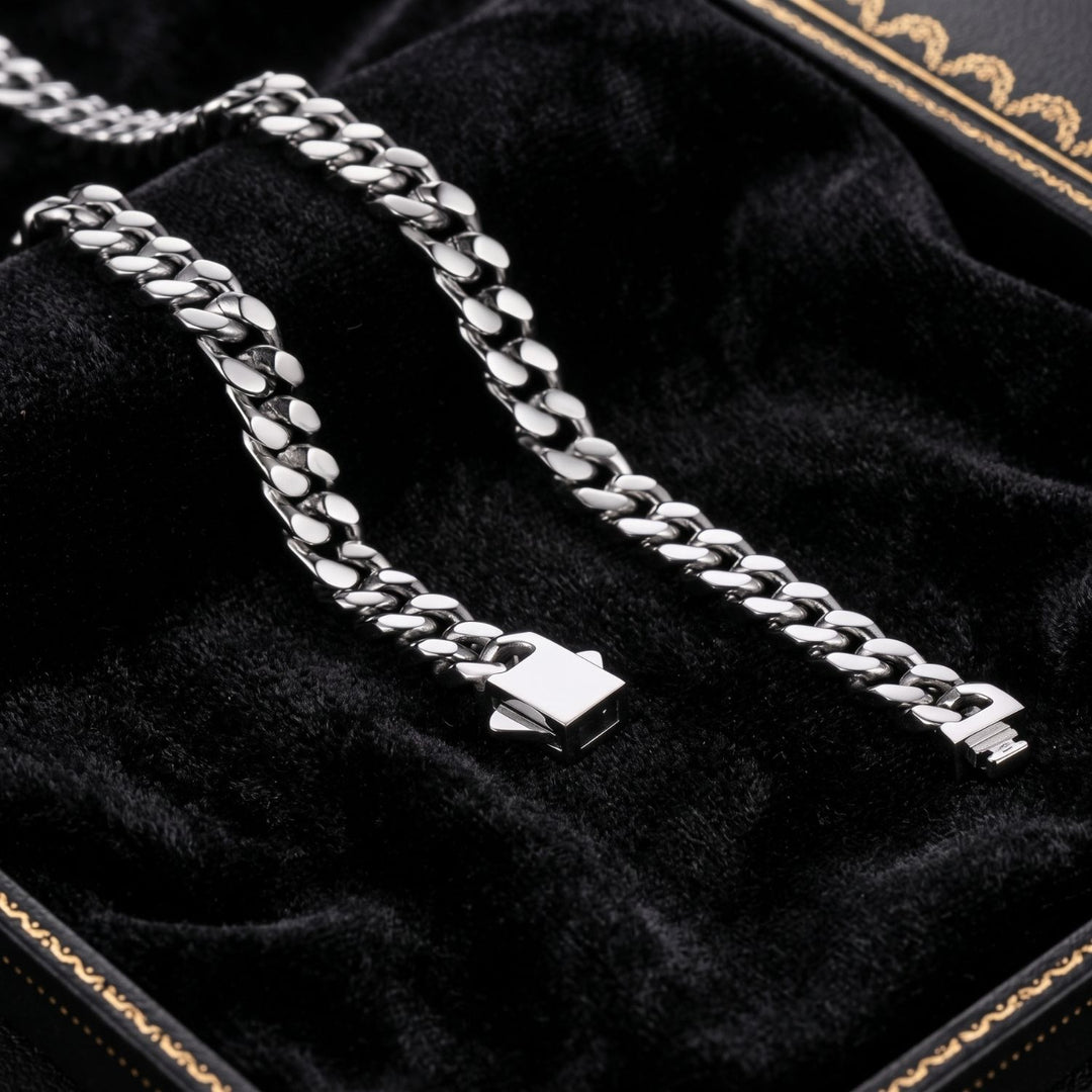 Silver Cuban Curb Chain Necklace For Men
