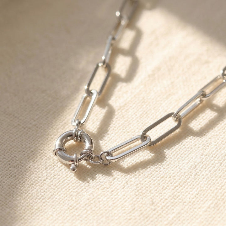 Statement Rhodium Filled Silver Paperclip Link Necklace