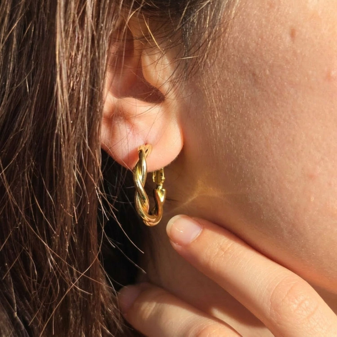 18ct Gold Plated Twisted Hoop Earrings