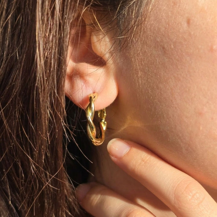 18ct Gold Plated Twisted Hoop Earrings