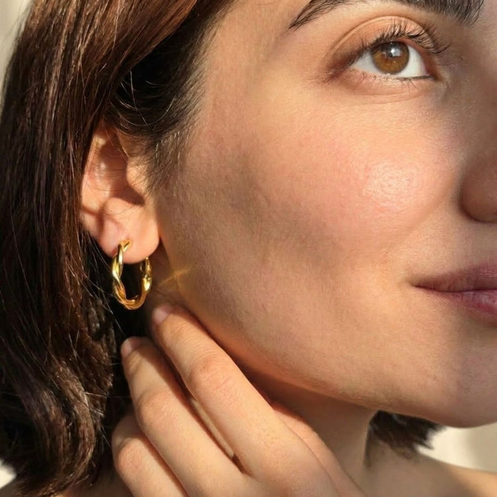 18ct Gold Plated Twisted Hoop Earrings