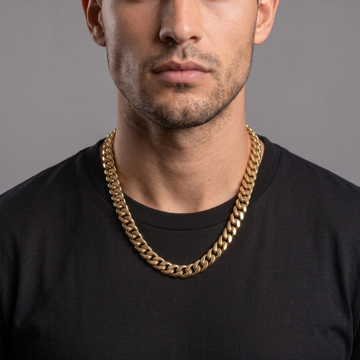 18ct Gold Plated Cuban Curb Chain Necklace For Men