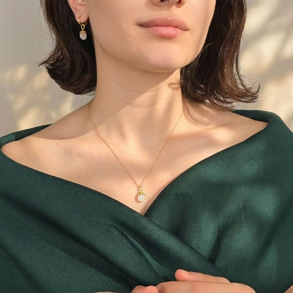 Raw Moonstone Gold Plated June Birthstone Necklace