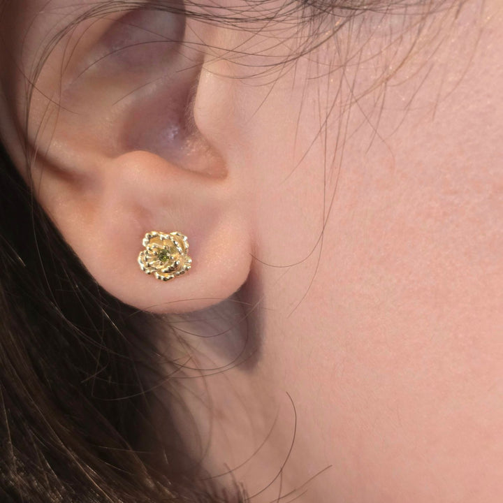 Peridot August Birthstone Poppy Birthflower Gold Plated Stud Earrings