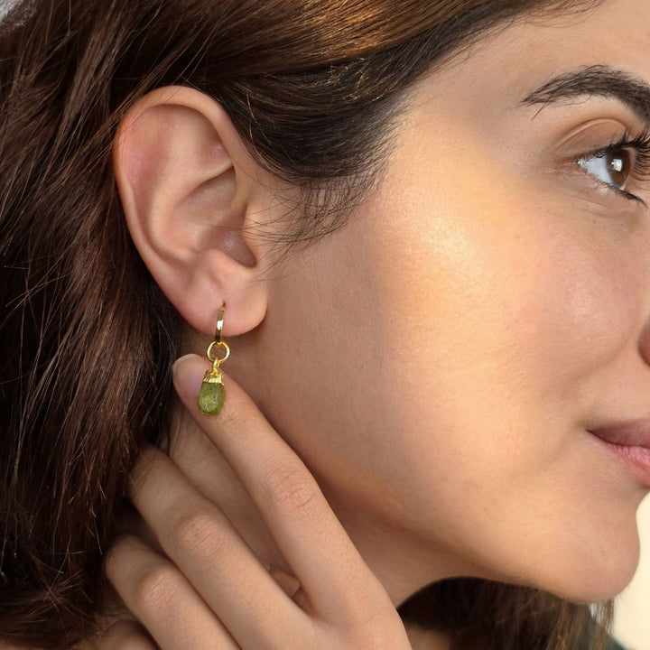Raw Peridot August Birthstone Gold Plated Huggies