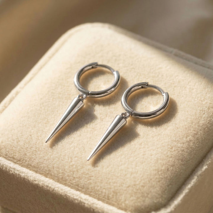 Dainty Spike Huggie Small Hoop Sterling Silver Earrings