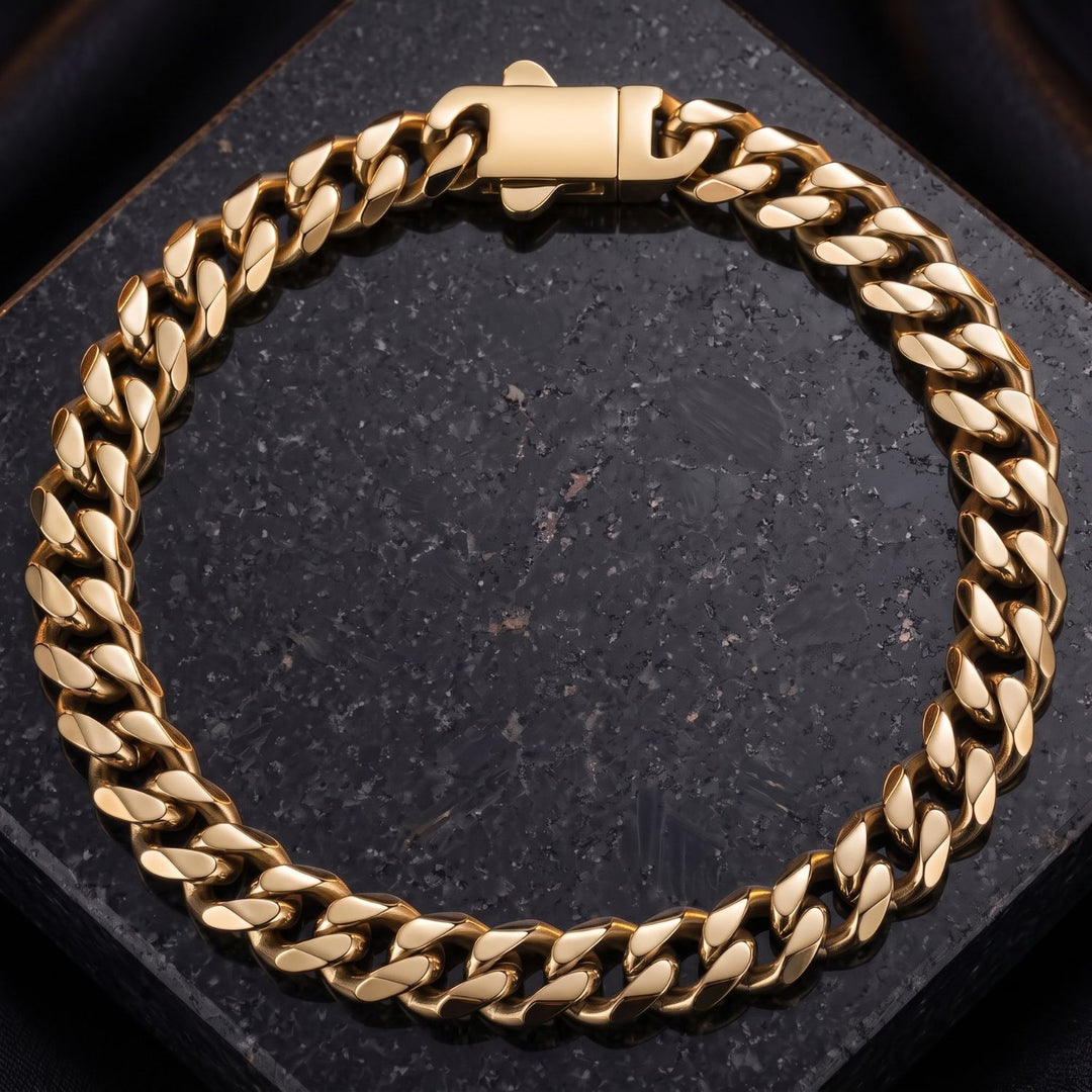 18ct Gold Plated Cuban Curb Chain Bracelet For Men