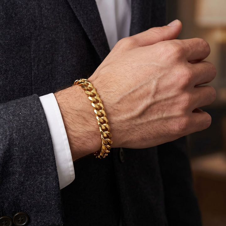 18ct Gold Plated Cuban Curb Chain Bracelet For Men