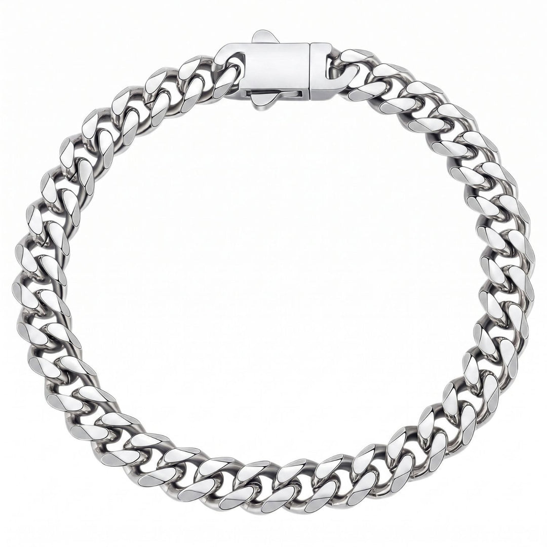 Silver Cuban Curb Chain Bracelet For Men