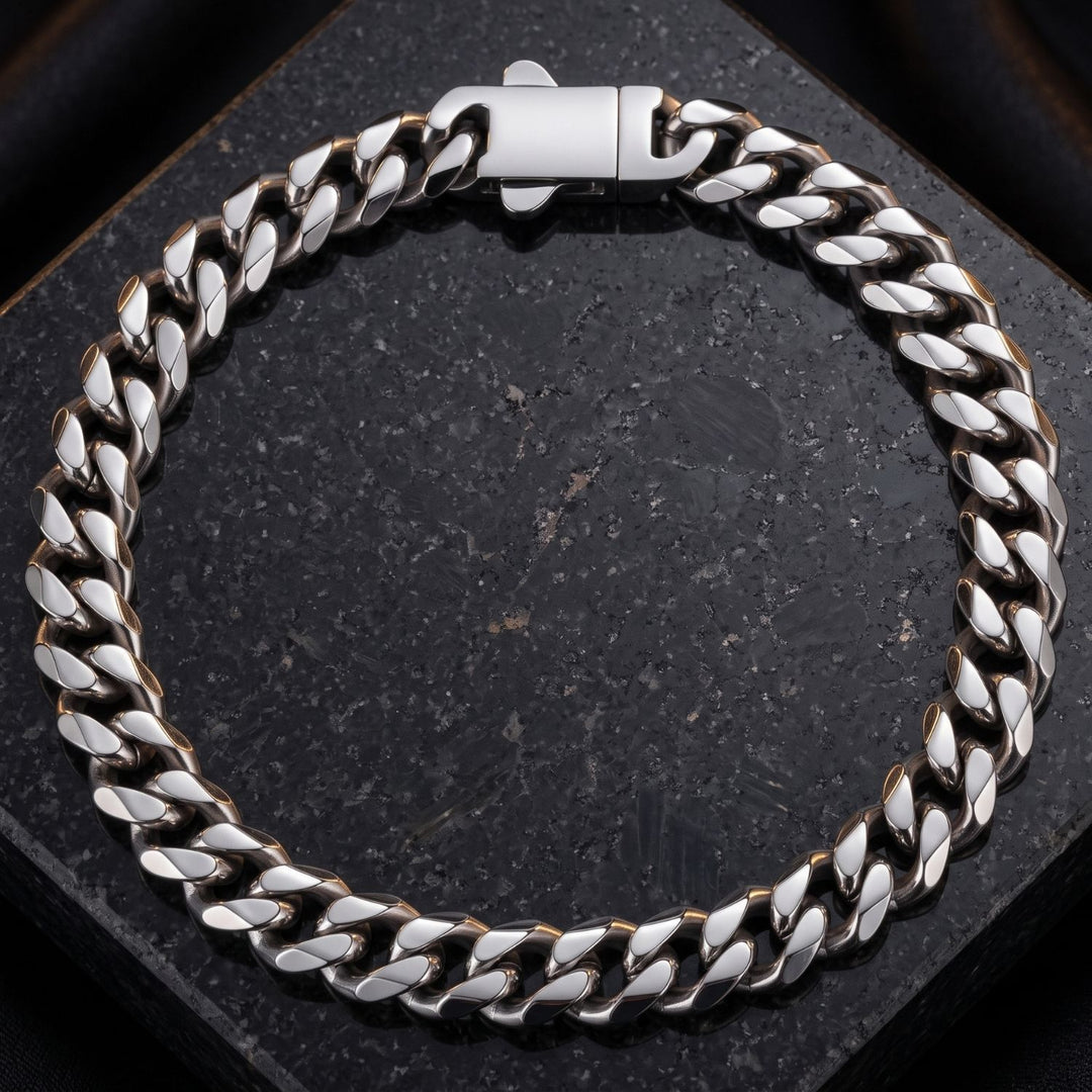 Silver Cuban Curb Chain Bracelet For Men