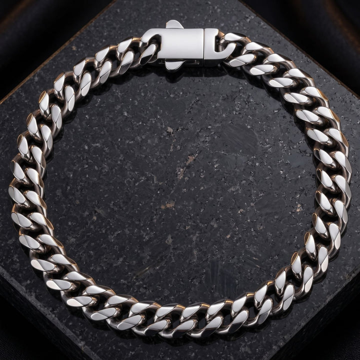 Silver Cuban Curb Chain Bracelet For Men