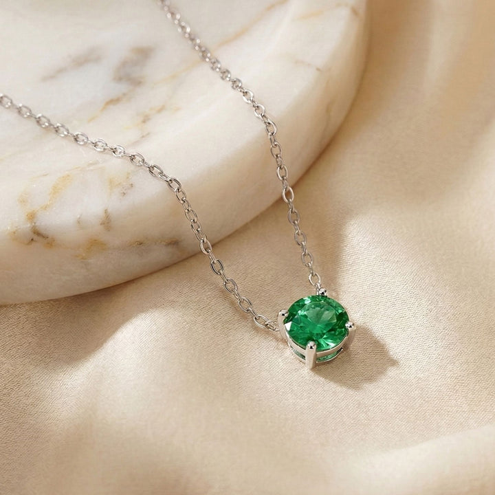 Emerald Crystal Sterling Silver Charm Necklace