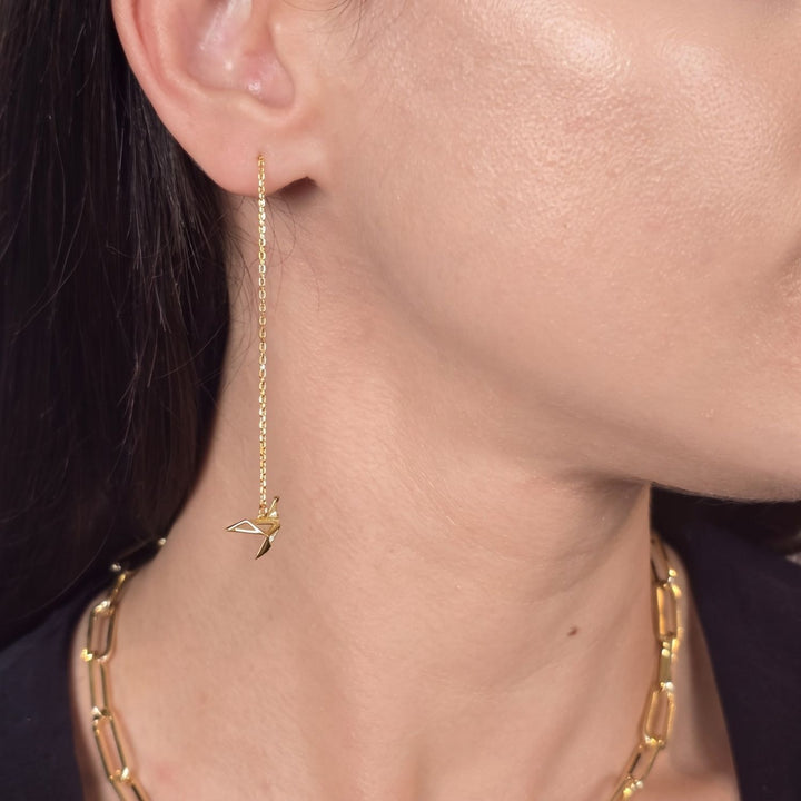 Origami Crane Japanese Threader Gold Plated Earrings