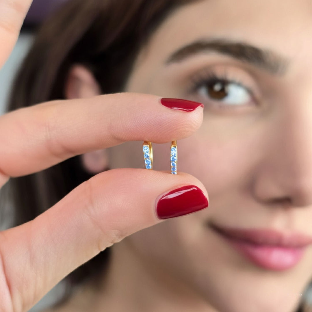 Blue Topaz December Birthstone Small Huggie Earrings