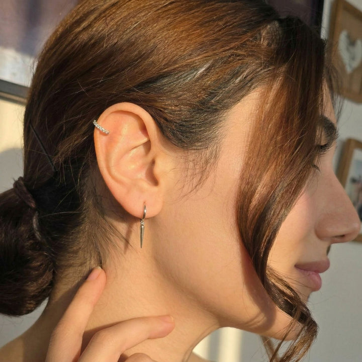 Dainty Spike Huggie Small Hoop Sterling Silver Earrings