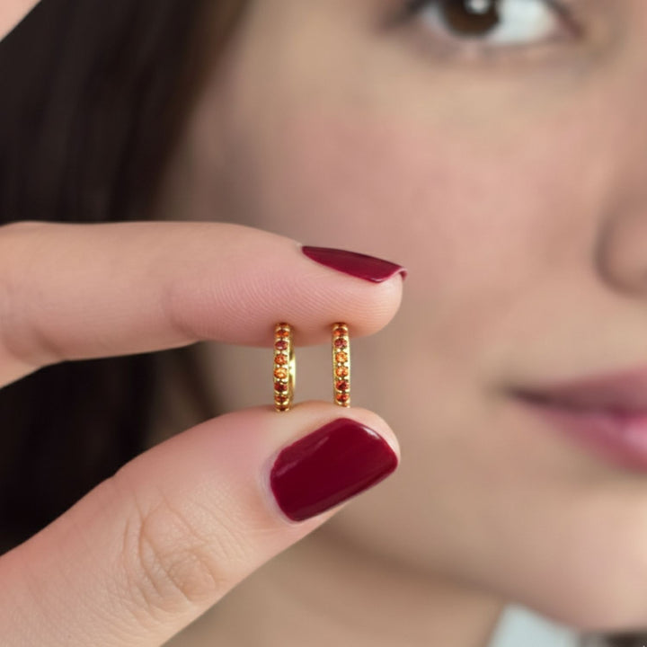 Garnet January Birthstone Small Huggie Gold Plated Hoop Earrings