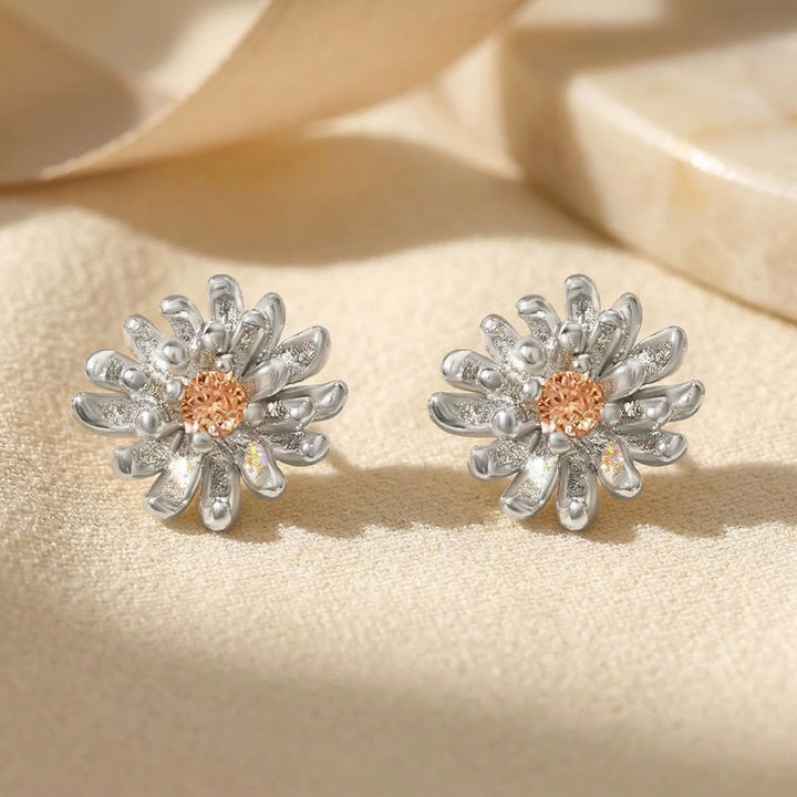 Sterling Silver Citrine November Birthstone Chrysanthemum Birthflower Stud Earrings