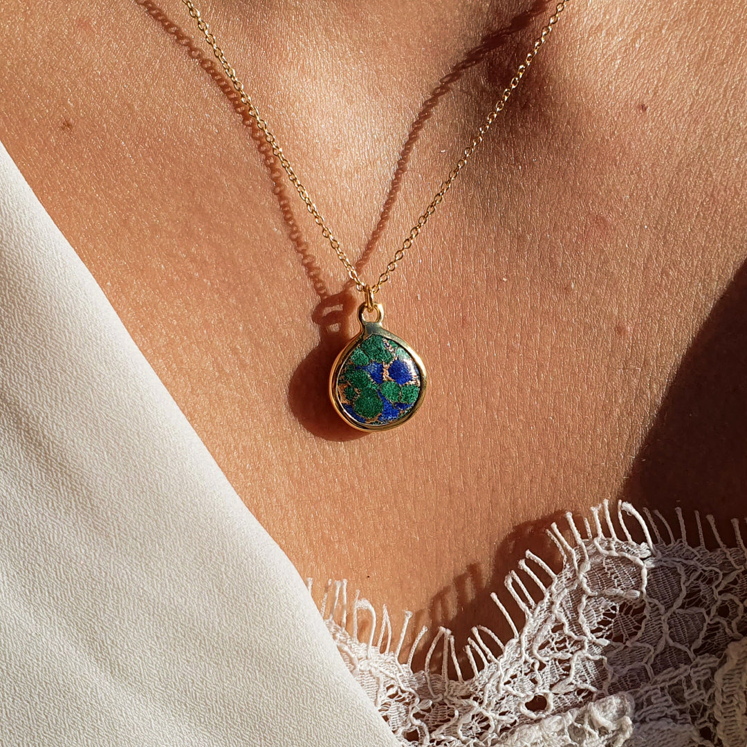 18ct Gold Vermeil Plated Azurite &amp; Malachite Necklace