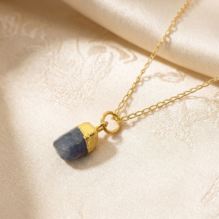Raw Sapphire September Birthstone Gold Plated Necklace