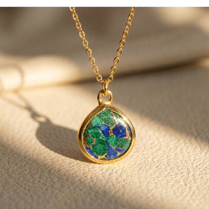 18ct Gold Vermeil Plated Azurite &amp; Malachite Necklace