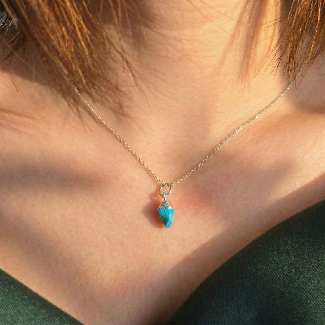 Raw Turquoise December Birthstone Sterling Silver Necklace