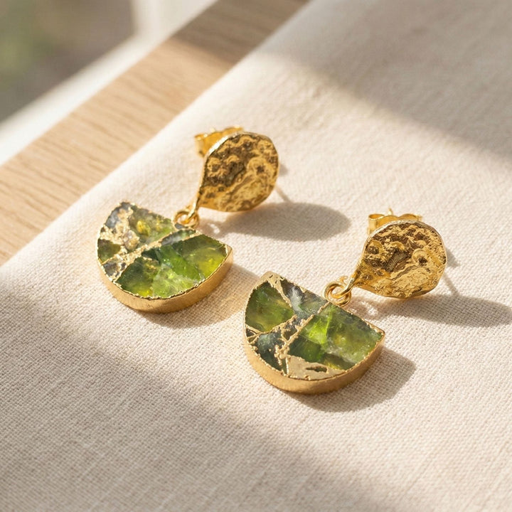 Hammered Peridot August Birthstone Earrings