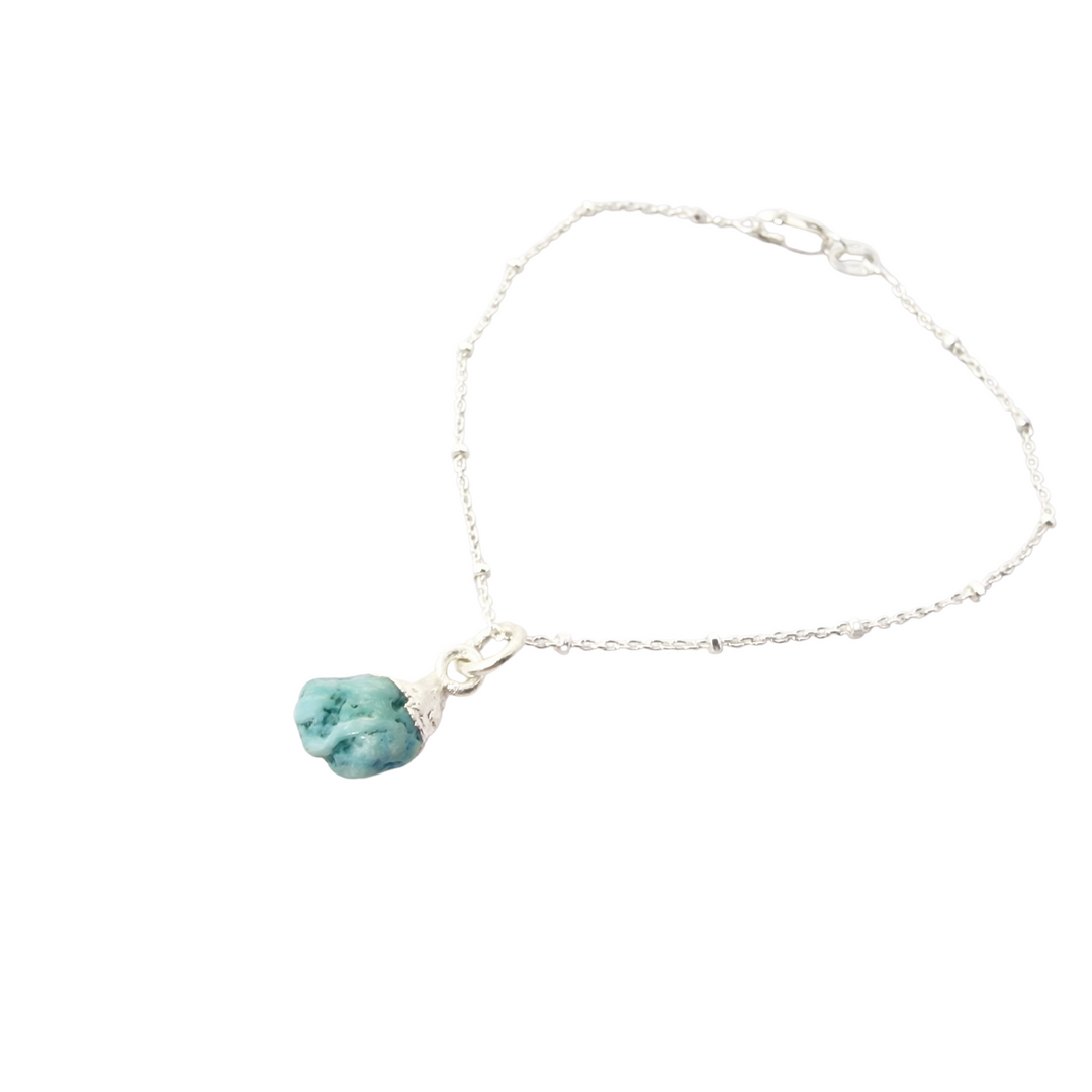 Raw Turquoise December Birthstone Silver Bracelet